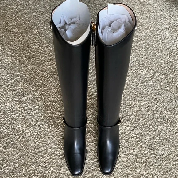 Gucci Black Marmont Leather Elite Calf Knee High Boots Sz 36.5 - Picture 6 of 16